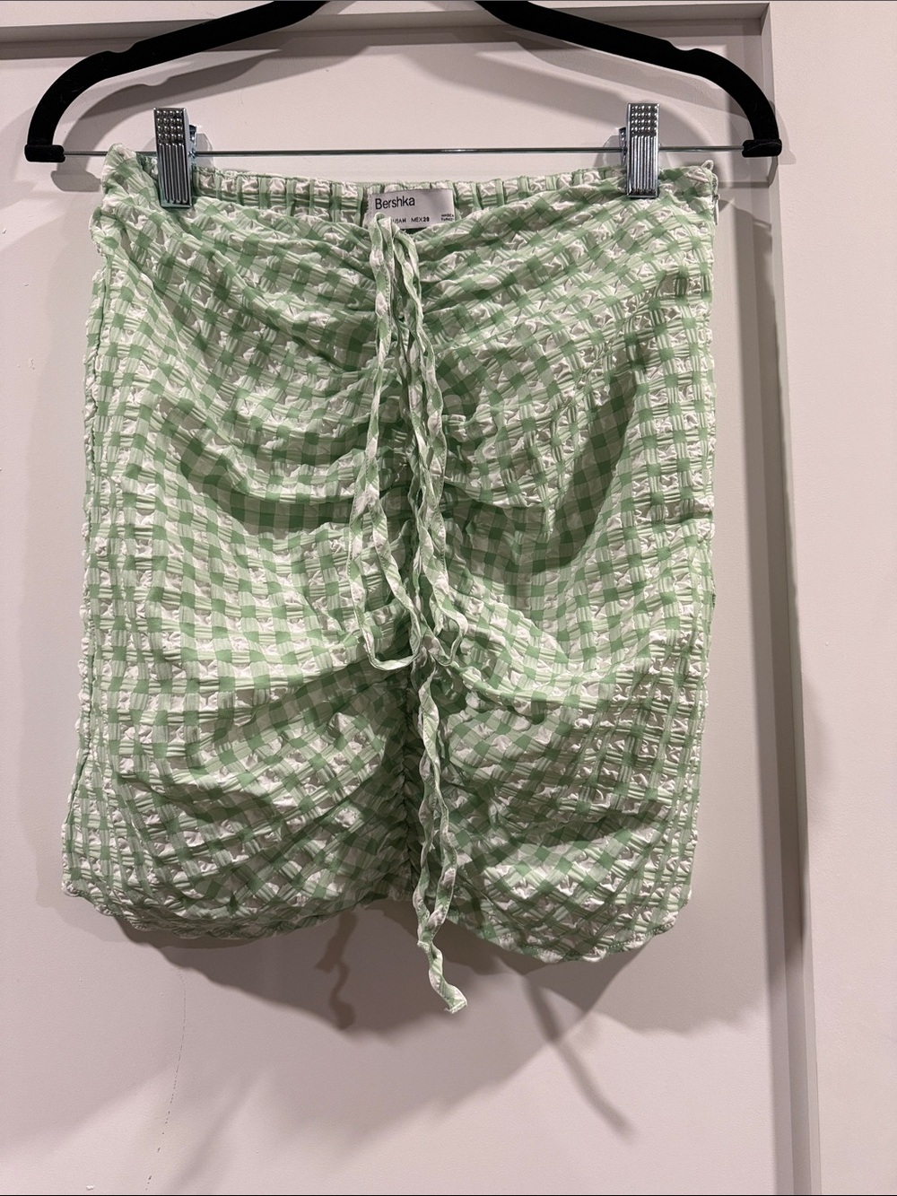 Bershka Mint Green Gingham Ruched tube top